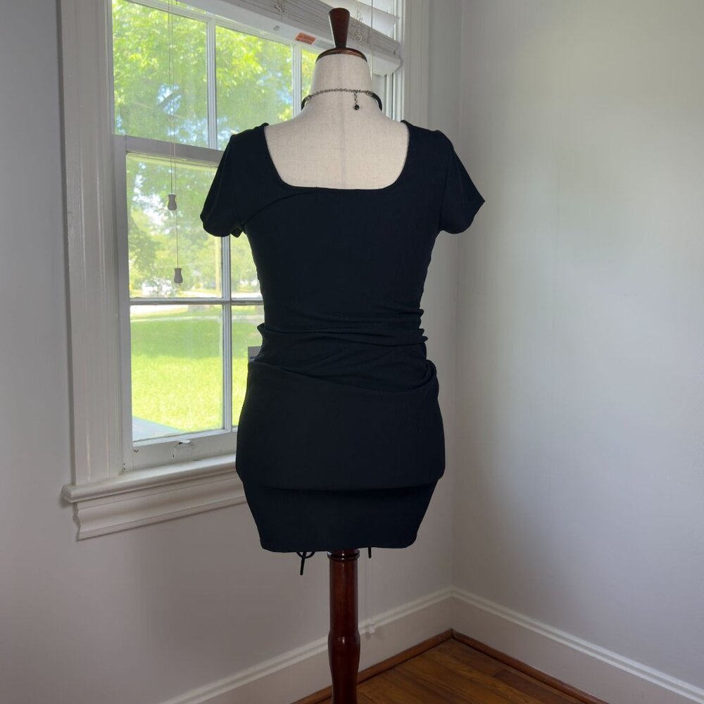 SOLD Almost Famous Black Corset Dress Ribbed Ruched Bodycon Size XL Goth Alt - Picture 4 of 7